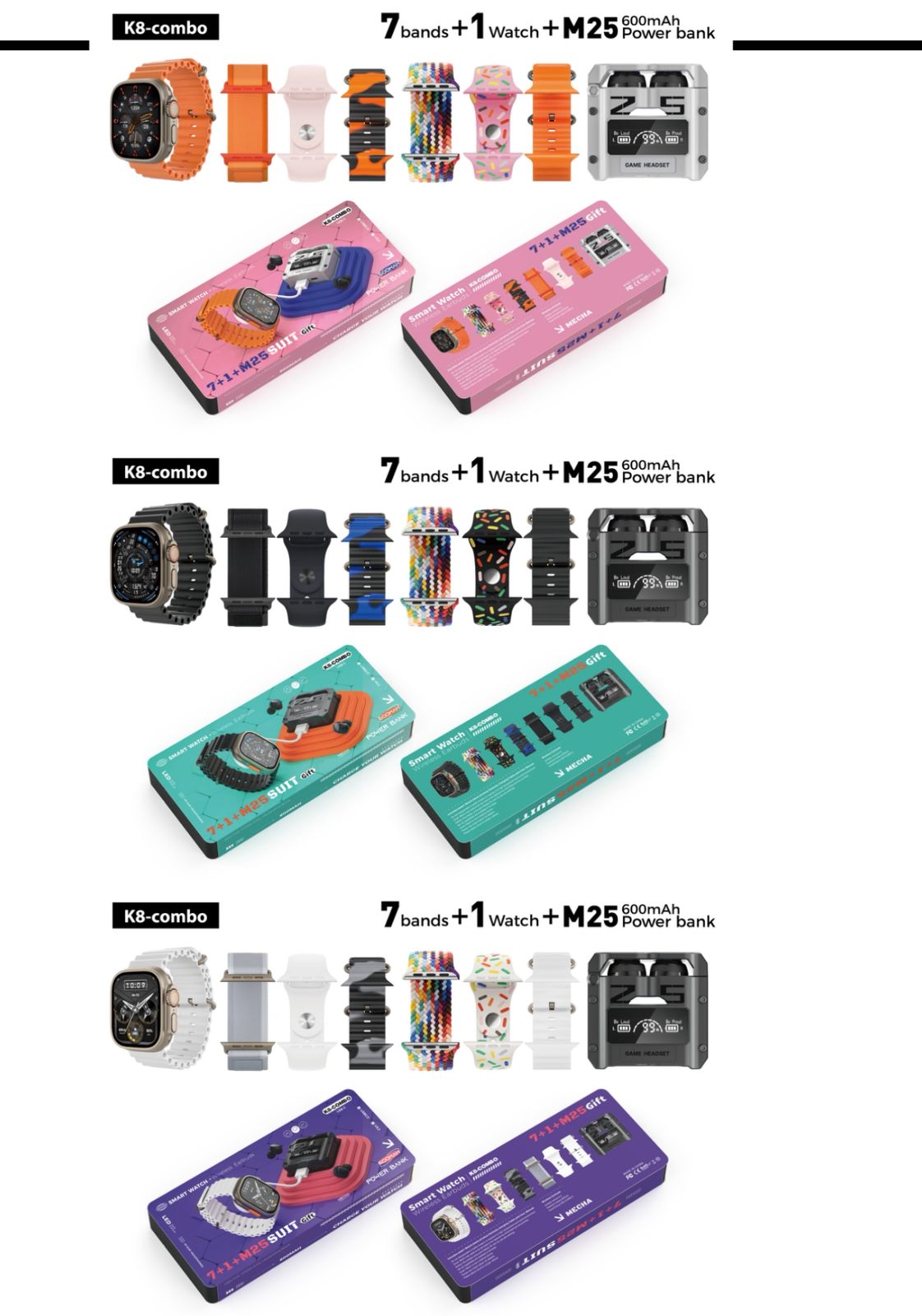 K8 COMBO PRO (SmartWatch + Audifonos + Powerbank + 7 Pulsos)