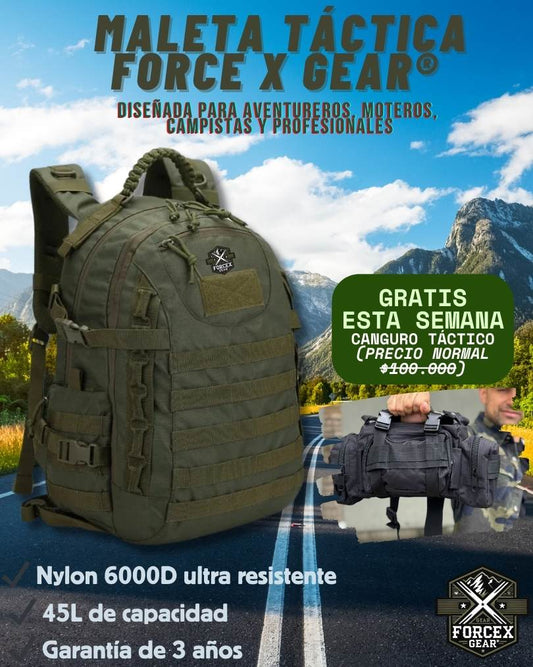 Maleta FORCE X GEAR® 45L, Últimas con Canguro Táctico GRATIS (precio normal $100.000)