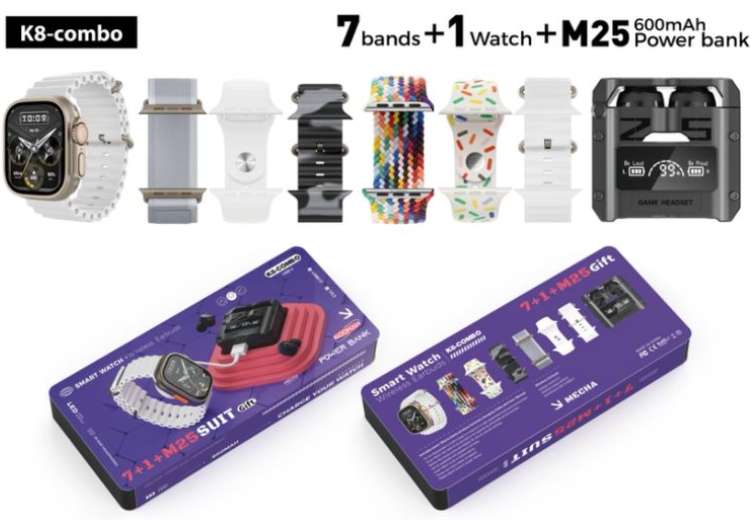 K8 COMBO PRO (SmartWatch + Audifonos + Powerbank + 7 Pulsos)