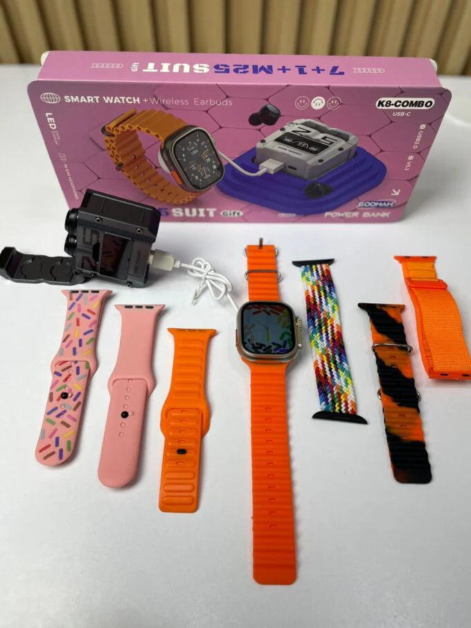 K8 COMBO PRO (SmartWatch + Audifonos + Powerbank + 7 Pulsos).