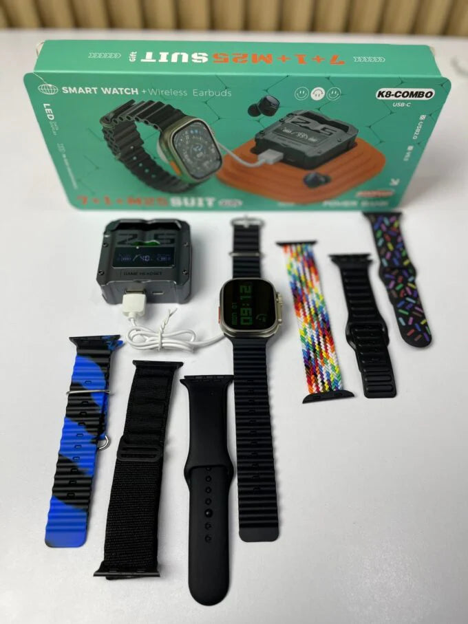 K8 COMBO PRO (SmartWatch + Audifonos + Powerbank + 7 Pulsos).